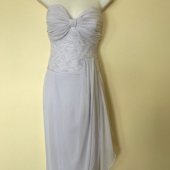 White Ruched Chiffon Strapless Maxi Dress Draped Skirt Elastic Smocked Waist - Picture 3 of 5